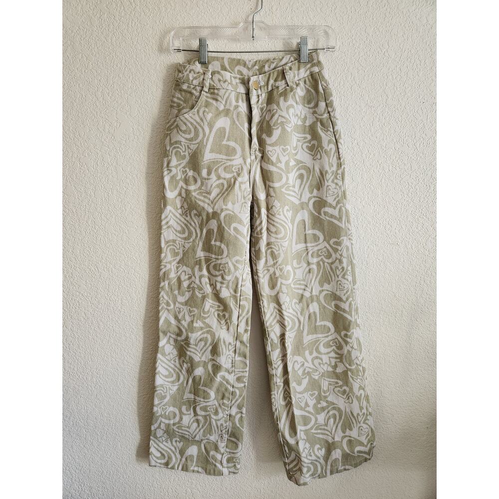 Pretty Garbage Women's Heart Pale Green Boyfriend Denim Jeans-Sm